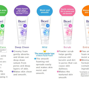Kao Biore Skin Care Face Wash Facial Cleanser 130g - 5 types